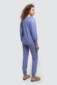 Dames Pyjama,roos-blauwe strepen print 242-50-XPC-Z/987 