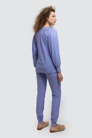 Dames Pyjama,roos-blauwe strepen print 242-50-XPC-Z/987 